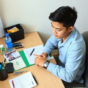 Étudiant se préparant pour l'examen du BTS Commerce International