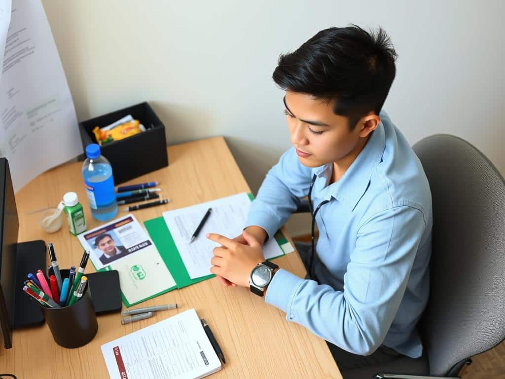 Étudiant se préparant pour l'examen du BTS Commerce International